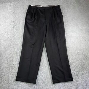 Stacy Adams Pleated Dress Pants Men 40 Black Cuffed Hem Trousers